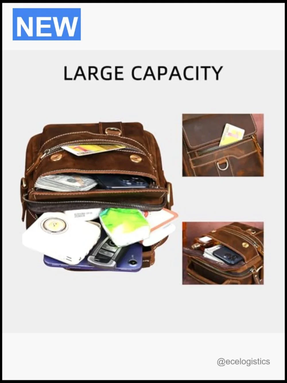 Canvas Genuine Leather Travel A4 Tote Satchel Messenger Crossbody Shoulder Bag